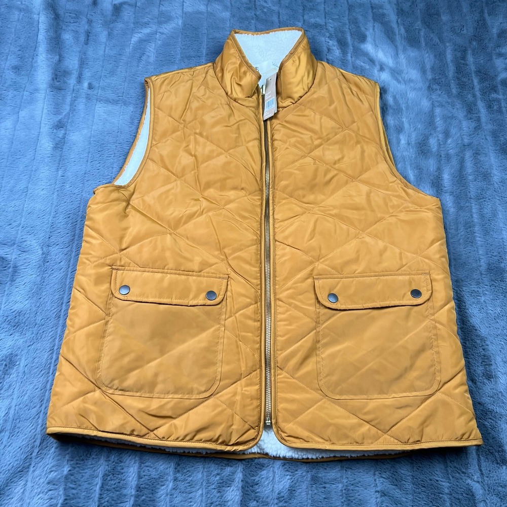 BKE Mens Cognac Quilted Sherpa Lined Full Zip Vest J3Y1N64 Large